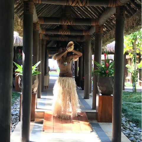 Fijian recital of horn blowing Upon arrival you are greeted with a Fijian recital of horn blowing.